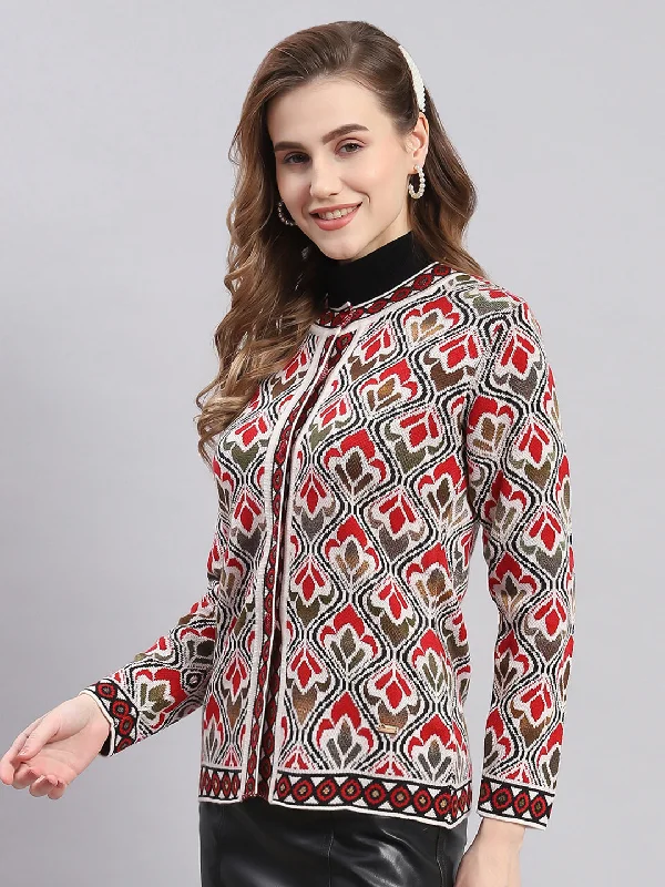 Women Multicolor Self Design Round Neck Full Sleeve Cardigans