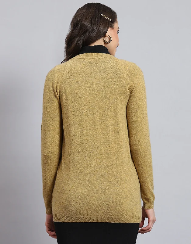 Women Mustard Embellished V Neck Full Sleeve Cardigan