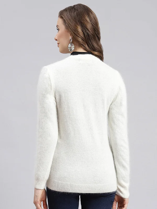 Women Off White Solid Angoora Cardigan