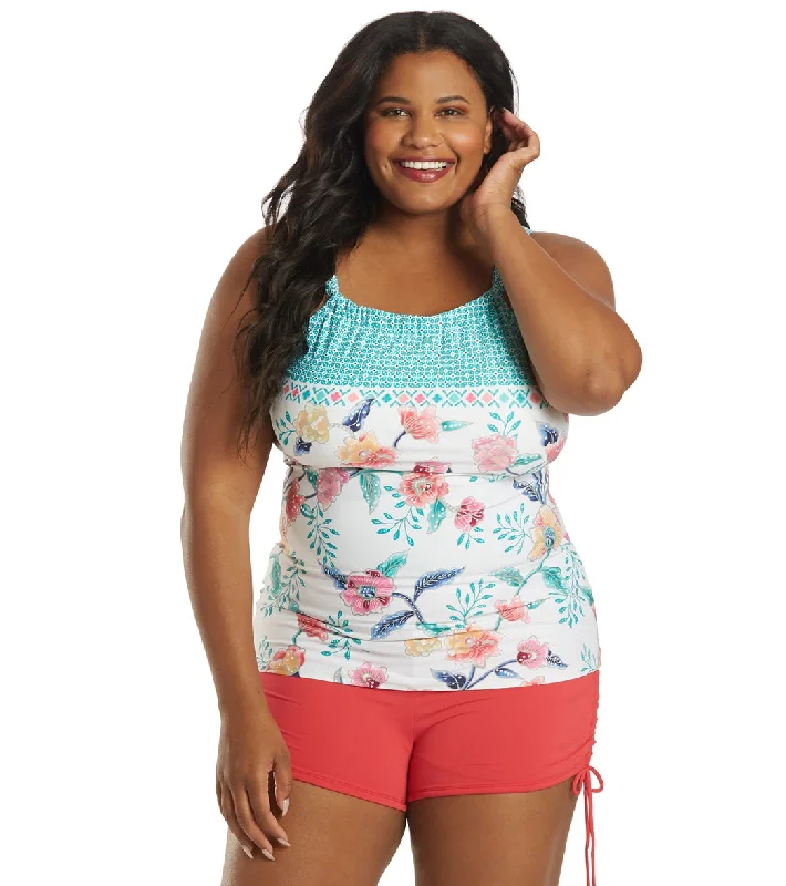 Beach House Women's Plus Size Floral Fantasy Blair Tankini Top Wht/Mlti