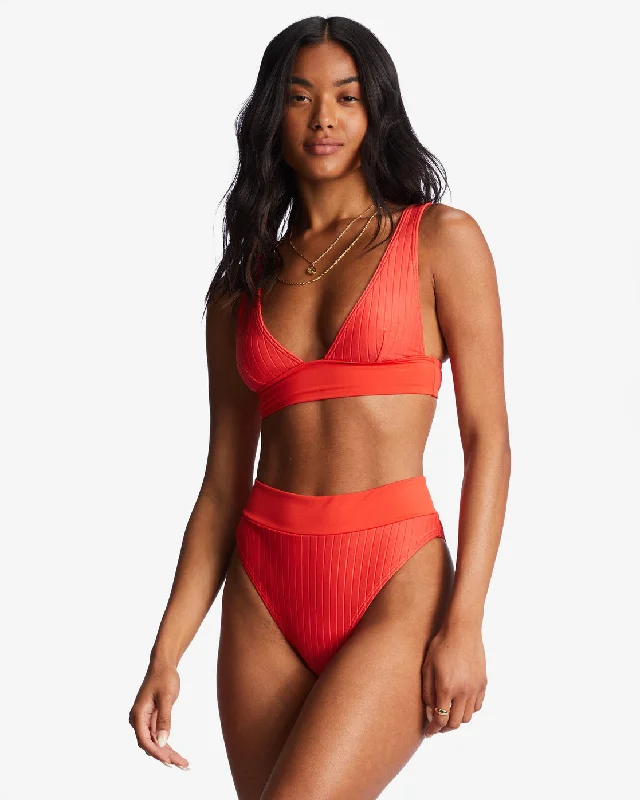 Lined Up Remi Plunge Triangle Bikini Top - Bright Poppy