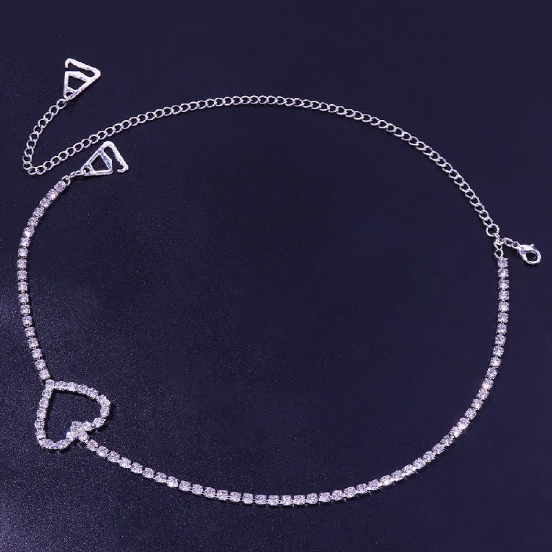 SHIHAN 1 Pair Fashion Silver Rhinestone Heart Dress Straps Jewelry Shoulder Body Chain Underwear Chains Accessories