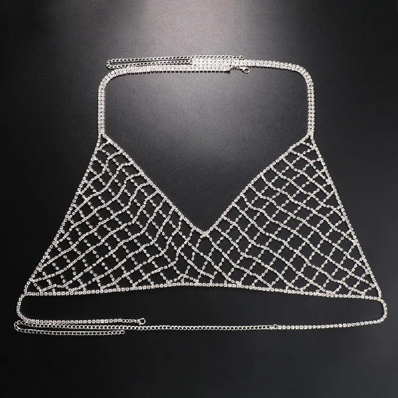 SHIHAN 2023 Luxury Rhinestone Bikini Silver Body Chains Full Diamond Body Bra Harness for Women Fishnet Crystal Chest Jewelry