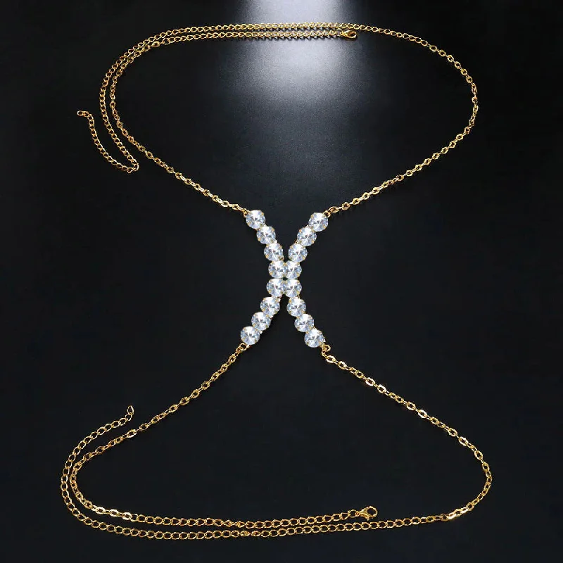 SHIHAN 2023 Sexy Rhinestone Cross Bra Chain Body Jewelry for Women Fashion Double Layer Bra Harness Lingerie Jewelry Accessories