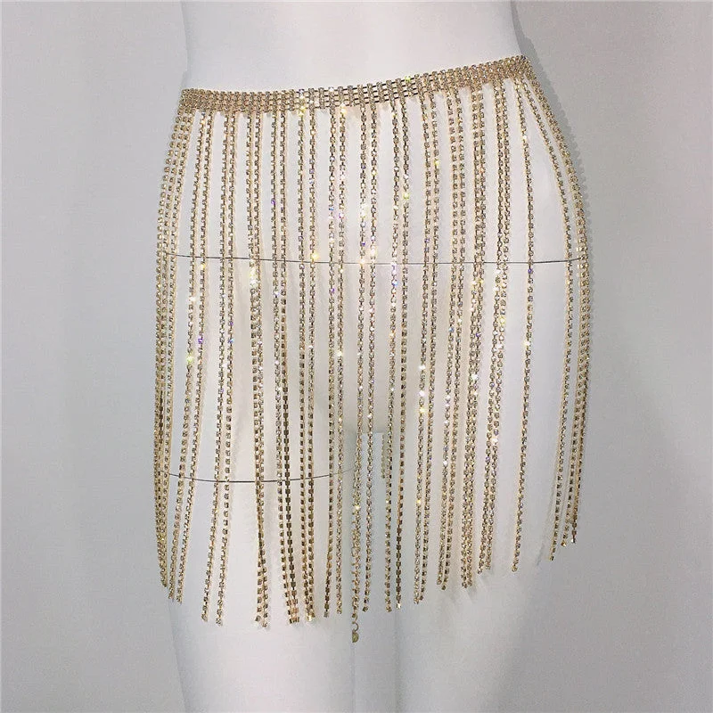 SHIHAN Rhinestone Skirts Tassel Bikini Beach Chain Hip Waist Belts Nightclub Body Jewelry Sexy Shorts Belly Chain Body Jewelry