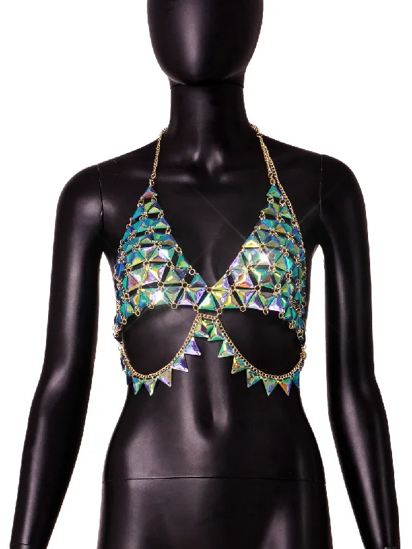 SHIHAN T20455 New Design Shiny Sequin Multi-Color Body Chain Jewelry Sexy Club Women Bra Decoration Chain Metal Sequins Bra