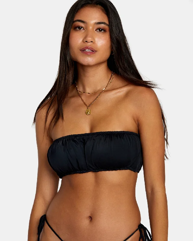 Solid 2-Way Bandeau Bikini Top - Black