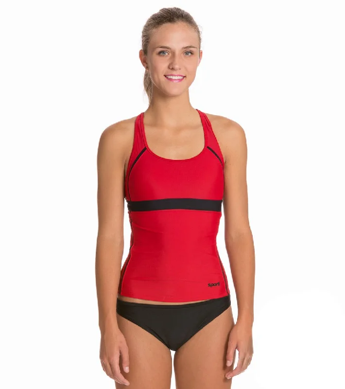 Sporti Active Racerback Solid Tankini Top Red/Black