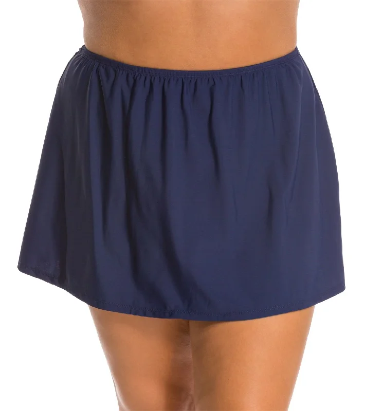 Topanga Plus Size Solid Swim Skirt Navy