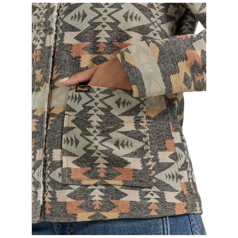 112353135 Wrangler Women's Retro Jacket - Grey Geo/Aztec Print