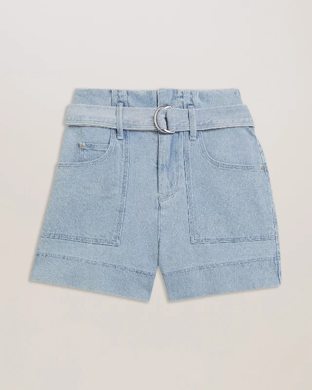 Anchi High Waisted Denim Shorts With Belt Lt-Wash