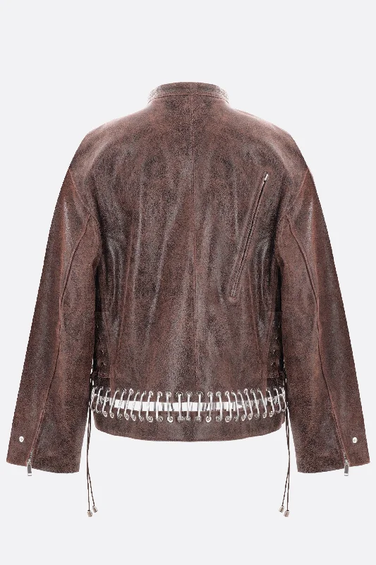 craquelé leather full-zip jacket