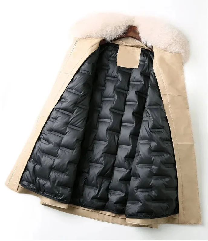 Genuine Leather Down Jacket Fox Fur Collar