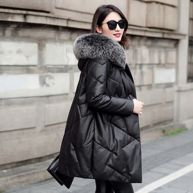 Genuine Leather Down Jacket Real Fur Parka