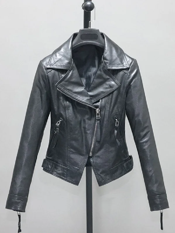 Genuine Leather Short Slim Moto Jacket