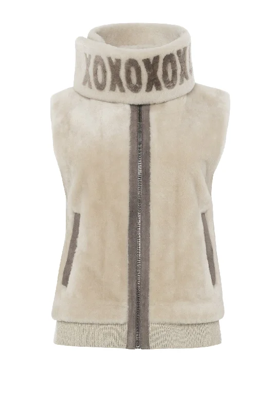 Shearling Lamb Zip Vest with Detachable Collar