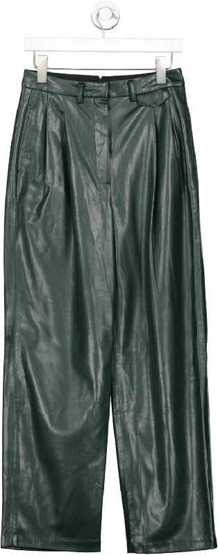 The Frankie Shop Green Faux Leather High Waist Straight Trousers UK S