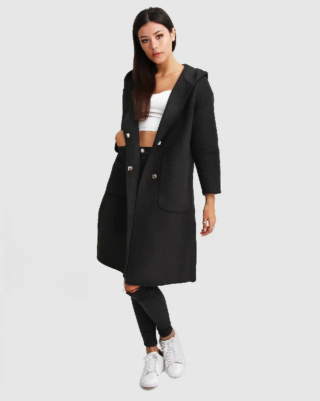 Walk This Way Wool Blend Oversized Coat - Black