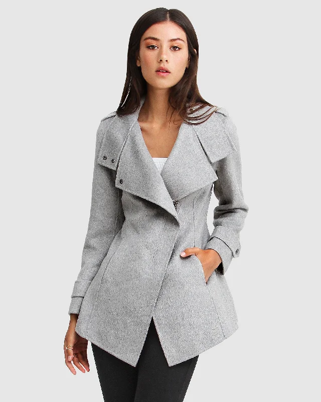 NEW FIT Bad Girl Wool Blend Moto Coat - Grey Marle