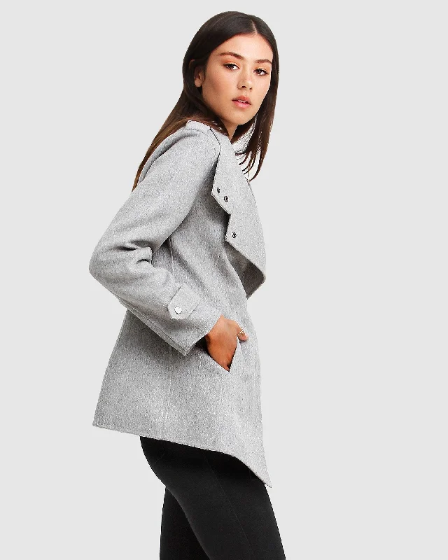 NEW FIT Bad Girl Wool Blend Moto Coat - Grey Marle