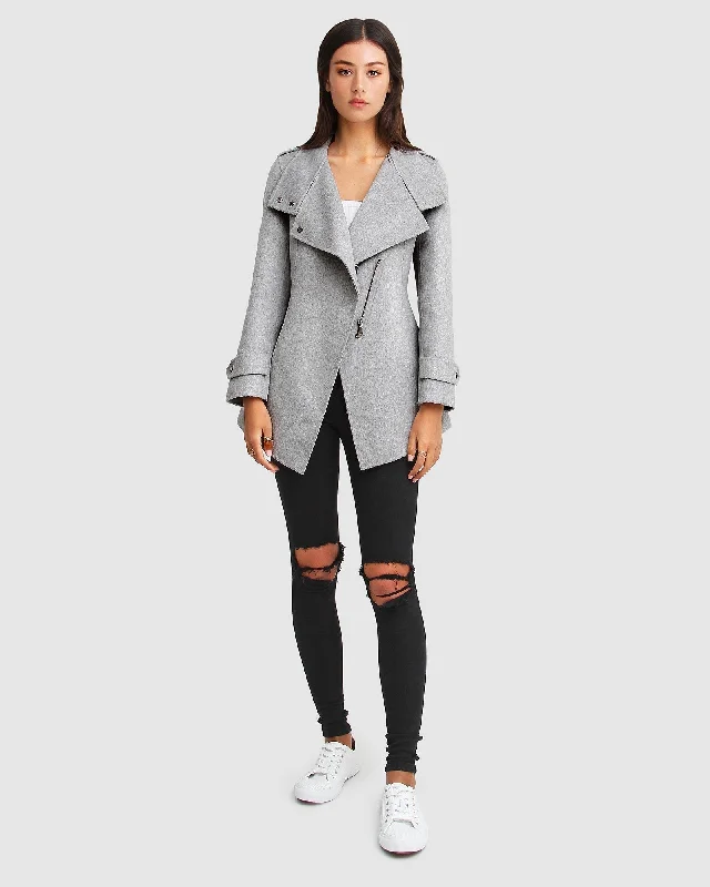 NEW FIT Bad Girl Wool Blend Moto Coat - Grey Marle