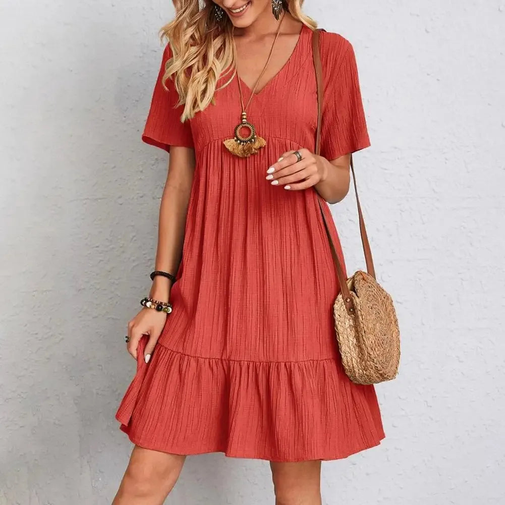 Elegant Solid Color Dress Summer Vintage Loose V Neck Ruffles Mini Dress A-line Sundress Women Casual Bohemian Beach Party Dress Tunics Running lightweight Elegant Solid Color Dress Summer Vintage Loose V Neck Ruffles Mini Dress A-line Sundress Women Casual Bohemian Beach Party Dress Tunics Running lightweight