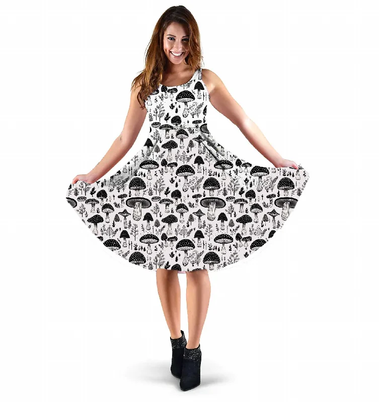 Mushroomcore Sleeveless Dress - Black and White Sundress - Forestcore Party Dress Tunics Mesh breathable Mushroomcore Sleeveless Dress - Black and White Sundress - Forestcore Party Dress Tunics Mesh breathable