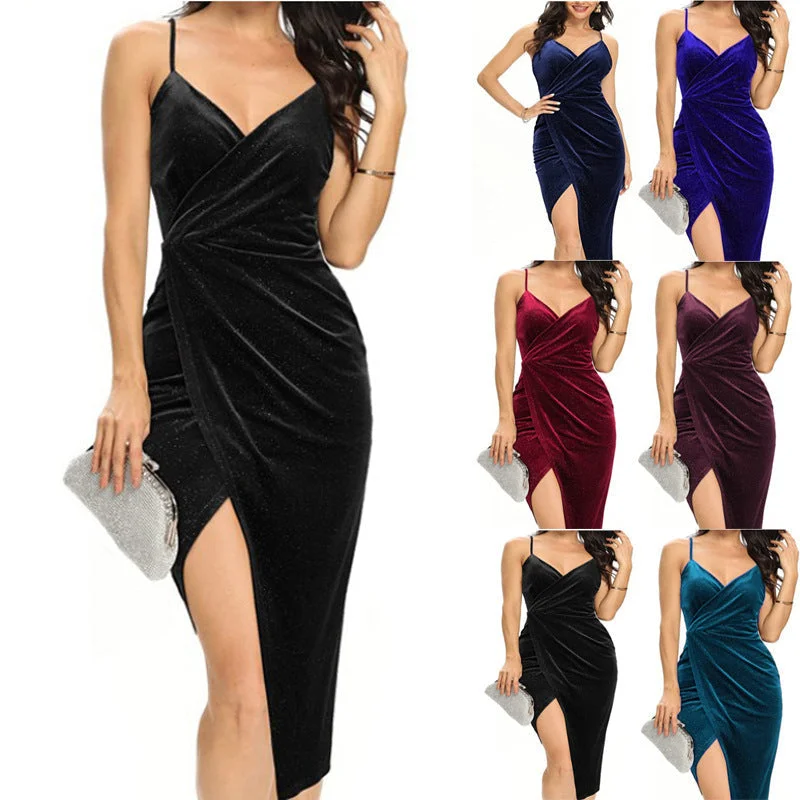 Sexy velvet ruched gold stamping high split midi cami dress | Nightclub party dress evening gowns Tunics Favorite customer Sexy velvet ruched gold stamping high split midi cami dress | Nightclub party dress evening gowns Tunics Favorite customer