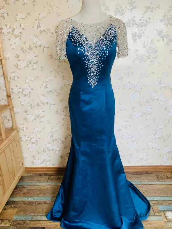 Short sleeve prom dress, blue party dress, formal wedding guest dress Tunics Brand named Short sleeve prom dress, blue party dress, formal wedding guest dress Tunics Brand named