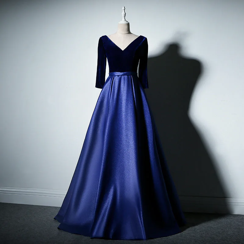 V-neck prom dresss,royal blue party dress,long sleeve evening dress,formal wedding guest dress Tunics Plaid country V-neck prom dresss,royal blue party dress,long sleeve evening dress,formal wedding guest dress Tunics Plaid country