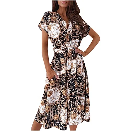 Women Dresses Promotion Sale , Ladies Fashion Casual Bandage Loose Short Sleeve Print V-Neck Mid-Calf Dress Plus Size Dress Party Dress Vintage Dress UK Size S - XXXXL Tunics Recommended stylist Women Dresses Promotion Sale , Ladies Fashion Casual Bandage Loose Short Sleeve Print V-Neck Mid-Calf Dress Plus Size Dress Party Dress Vintage Dress UK Size S - XXXXL Tunics Recommended stylist