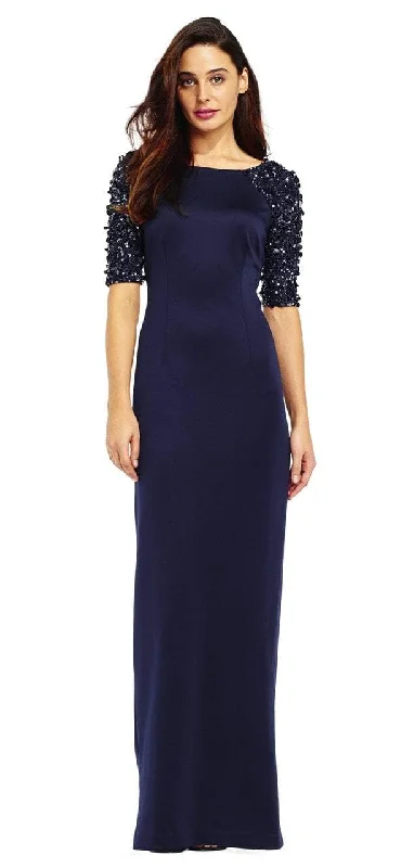 Adrianna Papell - Embellished Sleeve Fitted Evening Gown AP1E201359SC Sequined Elegant Party Adrianna Papell - Embellished Sleeve Fitted Evening Gown AP1E201359SC Sequined Elegant Party