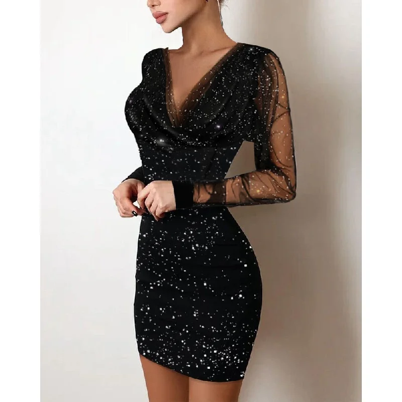 Amy Fashion - Sequin Sheer Mesh Glitter Long Sleeve Party Dress Tunics Review highly Amy Fashion - Sequin Sheer Mesh Glitter Long Sleeve Party Dress Tunics Review highly