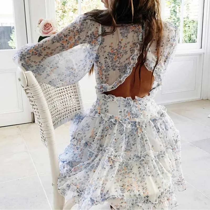 BOHO INSPIRED Harlow Floral Print Ruffle Dress women backless V-neck dress women mini summer dress ladies 2022 party dress Tunics Fleece cozy BOHO INSPIRED Harlow Floral Print Ruffle Dress women backless V-neck dress women mini summer dress ladies 2022 party dress Tunics Fleece cozy