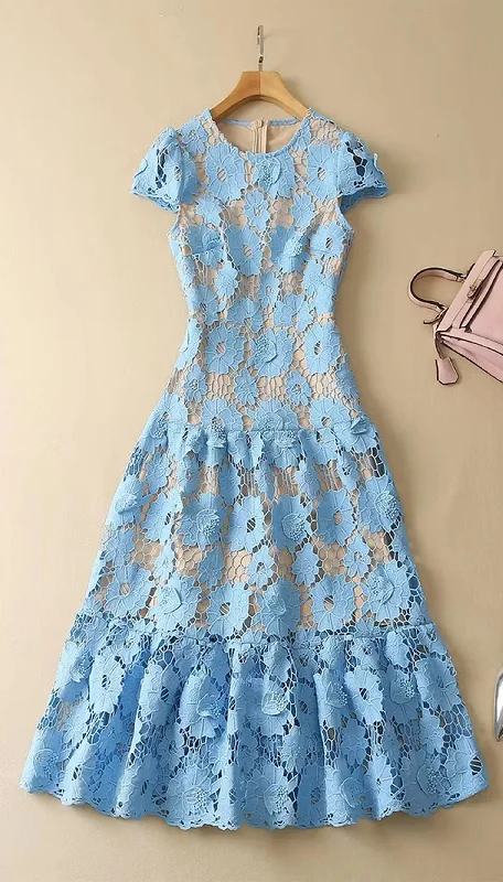 Boho Vintage Hollow Out Embroidery Lace Party Dress, Bohemian Short Sleeve Midi Dress Tunics Travel practical Boho Vintage Hollow Out Embroidery Lace Party Dress, Bohemian Short Sleeve Midi Dress Tunics Travel practical