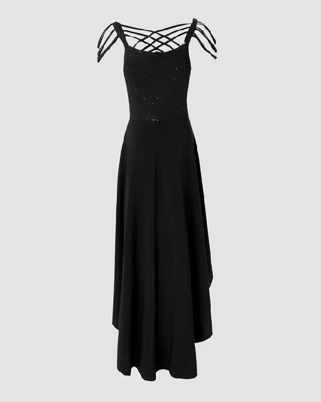 Amy Fashion - V-Neck Sleeveless Crisscross Tassel Design High Low Hem Glitter Party Dress Tunics Recommended stylist Amy Fashion - V-Neck Sleeveless Crisscross Tassel Design High Low Hem Glitter Party Dress Tunics Recommended stylist