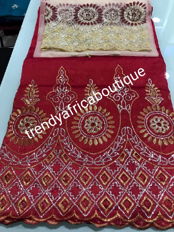 Quality Red/champagne Gold Embriodery Silk George wrapper. Fancy Indian-George for making African/Nigerian party dresses. 5yds red+ 1.8 yards matching net blouse Tunics Evening elegant Quality Red/champagne Gold Embriodery Silk George wrapper. Fancy Indian-George for making African/Nigerian party dresses. 5yds red+ 1.8 yards matching net blouse Tunics Evening elegant
