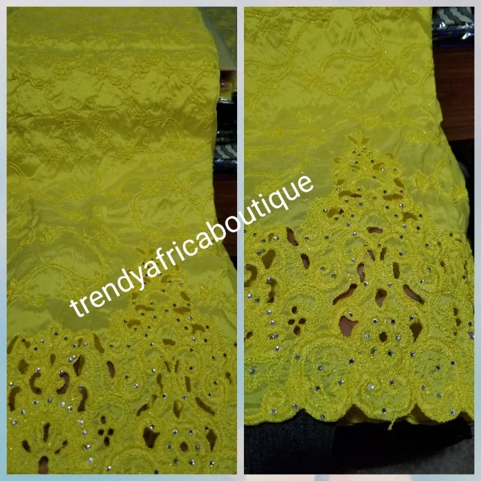 Special Sale: Quality Embroidery Silk George wrapper sweet Yellow Color. Full 5yard and 1.8yds matching blouse fancy Indian-George for making Nigerian/African party dresses Tunics Timeless classic Special Sale: Quality Embroidery Silk George wrapper sweet Yellow Color. Full 5yard and 1.8yds matching blouse fancy Indian-George for making Nigerian/African party dresses Tunics Timeless classic